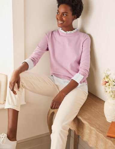 Boden Lauderdale Cotton Frill Jumper Soft Peony | scallop-trim jumpers - flipped