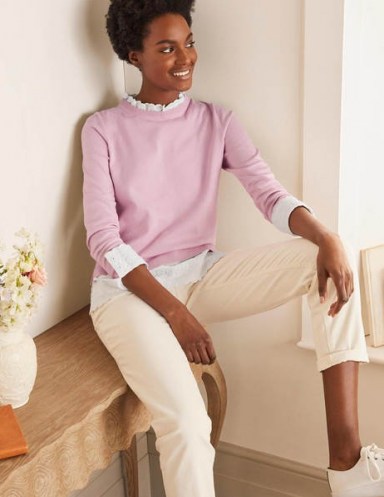 Boden Lauderdale Cotton Frill Jumper Soft Peony | scallop-trim jumpers