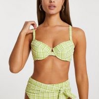RIVER ISLAND Lime gingham underwired bikini top | green check bikinis
