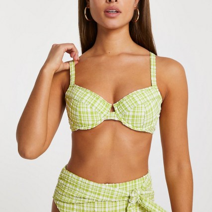 RIVER ISLAND Lime gingham underwired bikini top | green check bikinis
