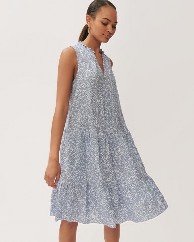 JIGSAW LINEN FOLIAGE DITSY TOP BLUE / sleeveless tiered summer dresses