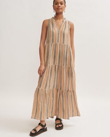 Jigsaw LINEN INKED STRIPE MAXI DRESS – sleeveless tiered summer dresses - flipped