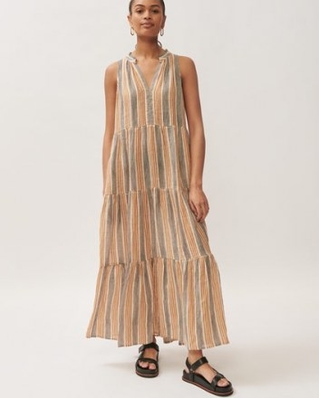 Jigsaw LINEN INKED STRIPE MAXI DRESS – sleeveless tiered summer dresses