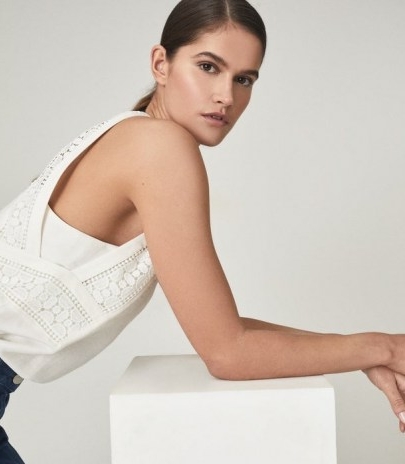 REISS LOIS EMBROIDERED SLEEVELESS TOP WHITE ~ little details make a big impact ~ summer tops with embroidery