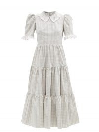 BATSHEVA Lucy checked cotton-poplin midi dress | tiered prairie style dresses