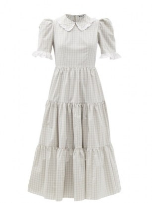 BATSHEVA Lucy checked cotton-poplin midi dress | tiered prairie style dresses - flipped