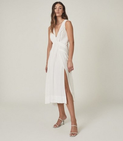 MARCELLA SPLIT FRONT BEACH DRESS WHITE / poolside glamour / glamorous beachwear dresses - flipped
