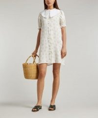 SLEEPER Marie Collar Linen Mini-Dress / floral short puff sleeve dresses