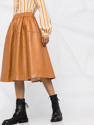 Marni brown leather full mid-length skirt - flipped