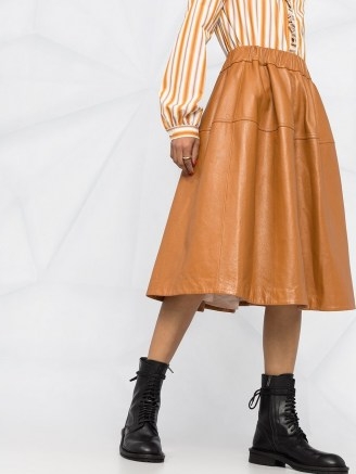 Marni brown leather full mid-length skirt