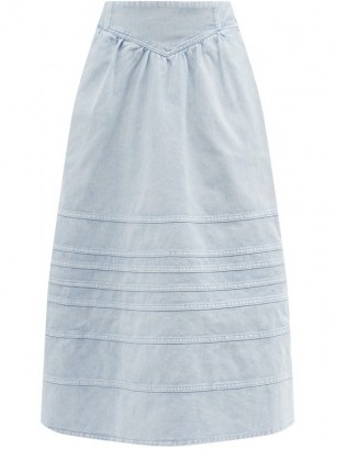 SEA Maura basque-waist denim midi skirt ~ pale blue acid washed summer skirts - flipped