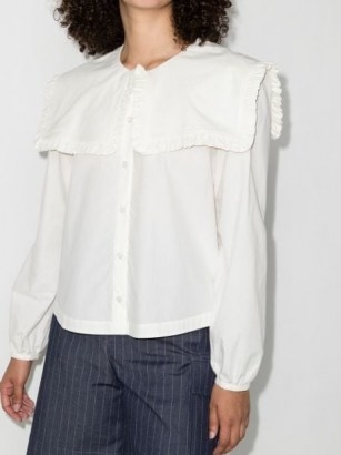 Molly Goddard Melanie oversized collar shirt – romantic white cotton ruffle trim shirts - flipped