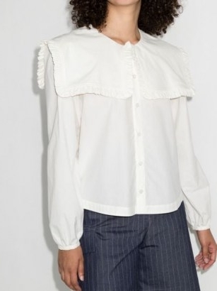 Molly Goddard Melanie oversized collar shirt – romantic white cotton ruffle trim shirts