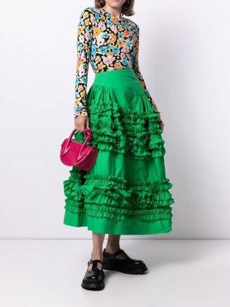 Molly Goddard ruffled full skirt in green cotton | ruffle trimmed summer skirts