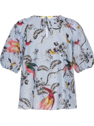 ERDEM Monaco parrot-print crepe de chine blouse. PARROTS ON BALLOON SLEEVE BLOUSES. WILD BIRDS ON FASHION - flipped