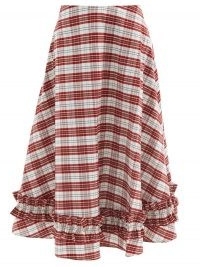 MOLLY GODDARD Morgan tartan cotton-blend midi skirt / ruffle trim summer skirts
