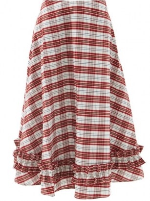 MOLLY GODDARD Morgan tartan cotton-blend midi skirt / ruffle trim summer skirts - flipped