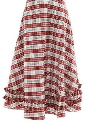 MOLLY GODDARD Morgan tartan cotton-blend midi skirt / ruffle trim summer skirts