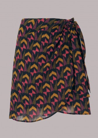 Whistles GEOMETRIC IKAT WRAP SKIRT – vivid prints – side tie skirts