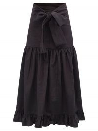 BATSHEVA Natasha bow-ties faille midi skirt | black prairie skirts | summer vintage style fashion