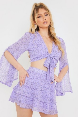 OLIVIA BOWEN PURPLE FLORAL PRINT TIERED CO-ORD SKIRT - flipped