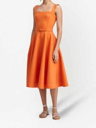 Oscar de la Renta orange belted mid-length dress / sleeveless fit and flare dresses - flipped