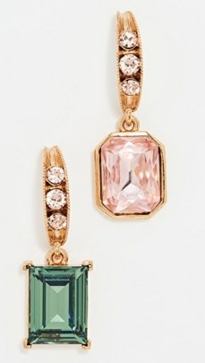 Oscar de la Renta Peapod and Stone Earrings Rose/Chrysolite ~ green and pink mismatched drops - flipped