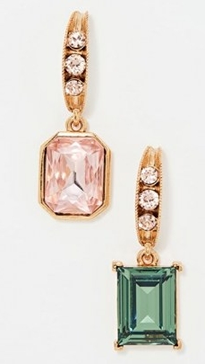 Oscar de la Renta Peapod and Stone Earrings Rose/Chrysolite ~ green and pink mismatched drops