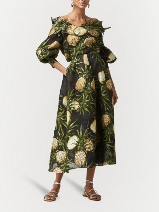 Oscar de la Renta pineapple-print full skirt / tropical fruit print skirts - flipped