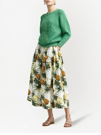 Oscar de la Renta pineapple-print midi skirt ~ fruit prints on skirts - flipped