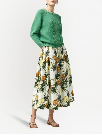 Oscar de la Renta pineapple-print midi skirt ~ fruit prints on skirts