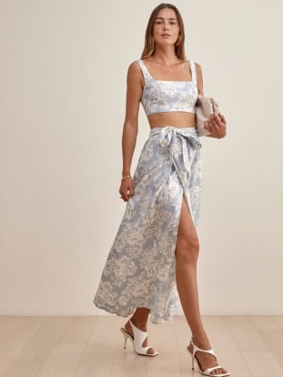 REFORMATION Palm Linen Two Piece | crop top and wrap skirt fashion set | summer co-ords - flipped