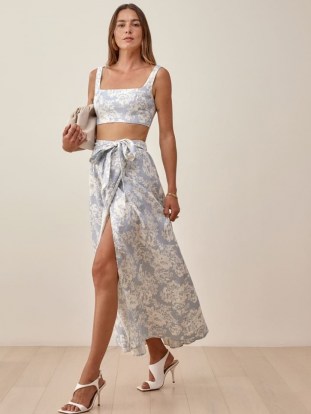 REFORMATION Palm Linen Two Piece | crop top and wrap skirt fashion set | summer co-ords