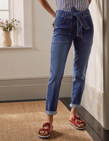 Boden Patch Pocket Girlfriend Jeans Mid Vintage | tie waist denim jean - flipped
