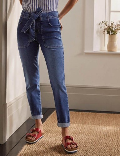Boden Patch Pocket Girlfriend Jeans Mid Vintage | tie waist denim jean