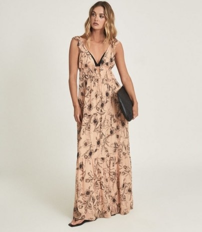 REISS PEACH FLORAL PRINTED MAXI DRESS BLUSH / long tiered summer dresses / feminine fashion - flipped
