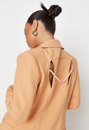 MISSGUIDED peach extreme shoulder cut out back blazer ~ double slit braid detail blazers - flipped
