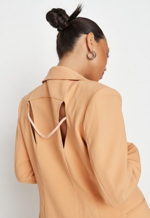 MISSGUIDED peach extreme shoulder cut out back blazer ~ double slit braid detail blazers