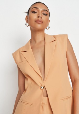 MISSGUIDED peach tailored longline sleeveless blazer ~ women’s on trend summer blazers - flipped