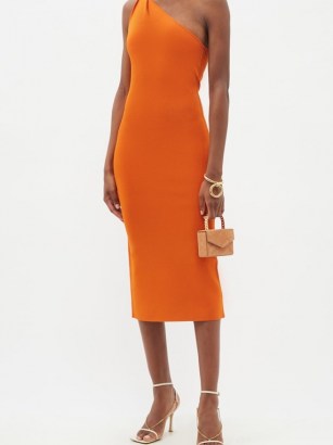 GALVAN Persephone orange one-shoulder knitted dress | bright and glamorous asymmetric-neckline occasion dresses | vibrant knits