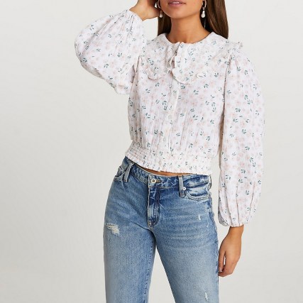 RIVER ISLAND Pink oversized collar floral printed blouse ~ romantic style blouses