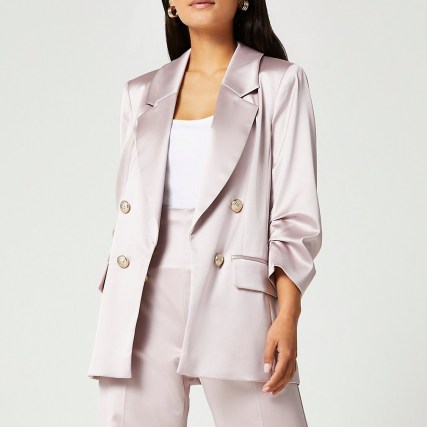 RIVER ISLAND Petite Pink ruched sleeve blazer ~ gathered detail blazers - flipped