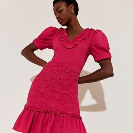 River Island Pink short sleeve frill dress – puff sleeve frilled hem dresses