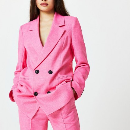 RIVER ISLAND Pink structured longline blazer ~ bright double breasted blazers - flipped