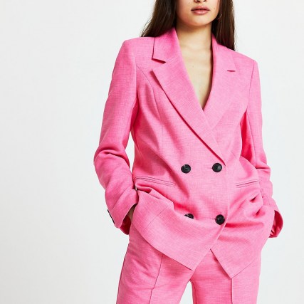 RIVER ISLAND Pink structured longline blazer ~ bright double breasted blazers