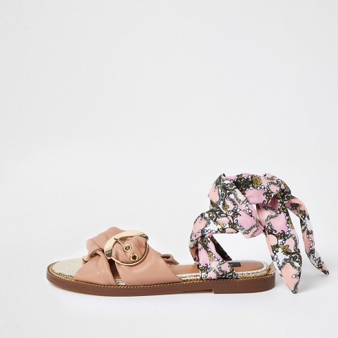 RIVER ISLAND Pink wide fit ankle tie sandals - flipped