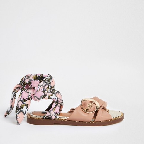 RIVER ISLAND Pink wide fit ankle tie sandals
