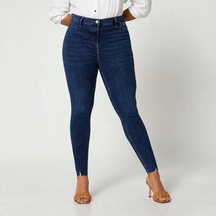 Plus FTBC Charity high waisted skinny jeans | dark blue plus size denim skinnies - flipped