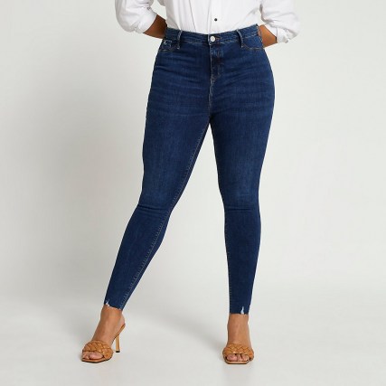 Plus FTBC Charity high waisted skinny jeans | dark blue plus size denim skinnies