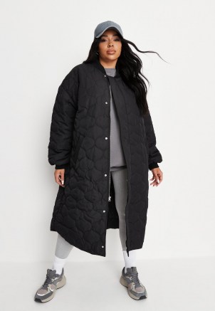MISSGUIDED plus size black onion quilted longline bomber coat - flipped